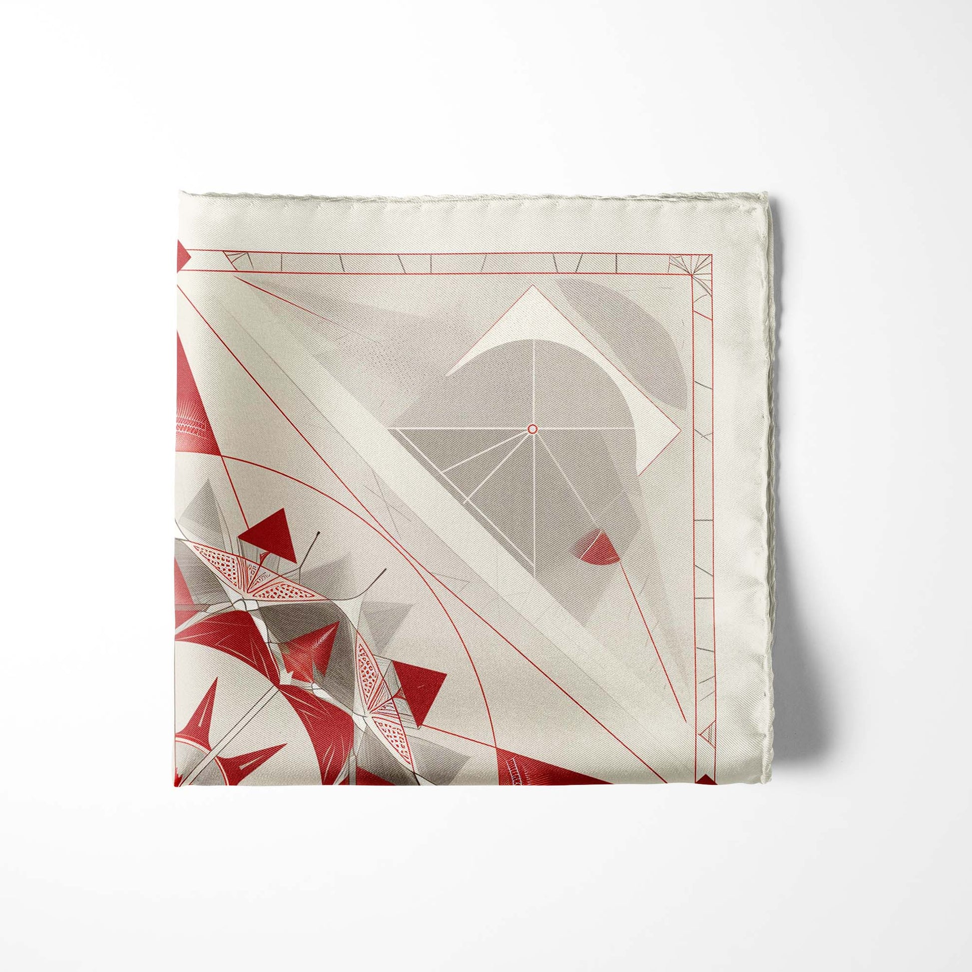 Genuine Silk Cardinal Compass and Ivory Horizon Pocket Square