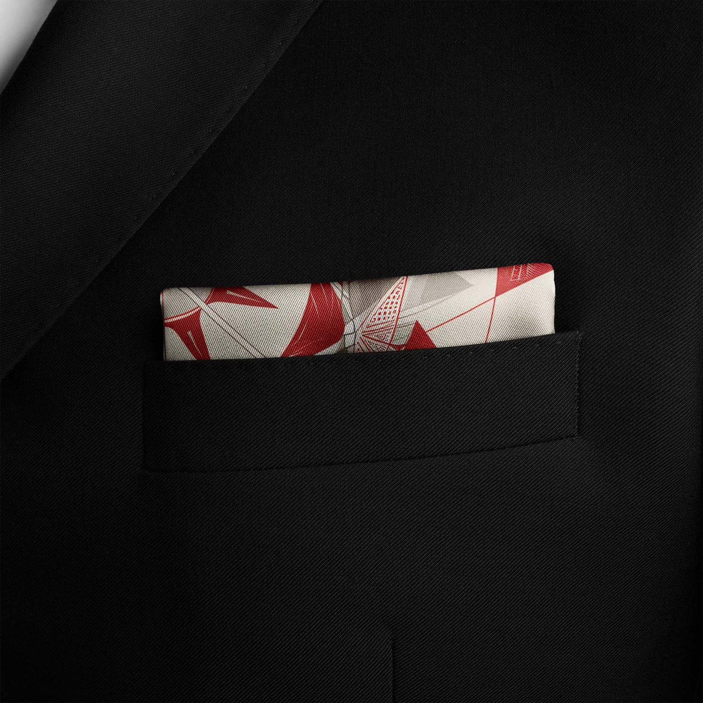Genuine Silk Cardinal Compass and Ivory Horizon Pocket Square