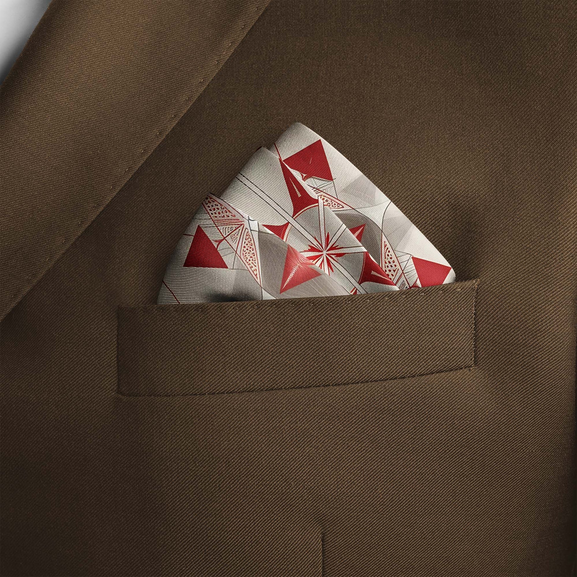 Genuine Silk Cardinal Compass and Ivory Horizon Pocket Square