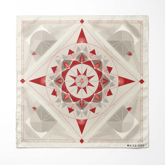 Genuine Silk Cardinal Compass and Ivory Horizon Pocket Square