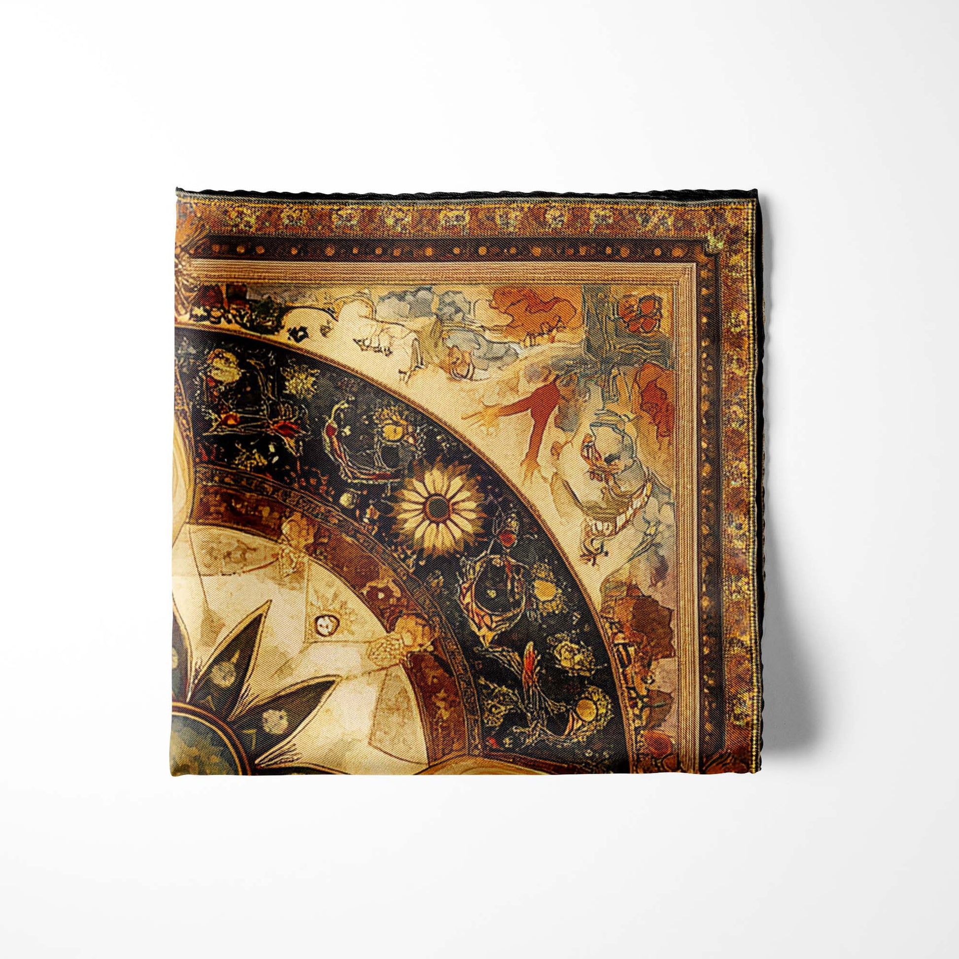 Genuine Silk Celestial Compass and Zodiac Fresco Pocket Square