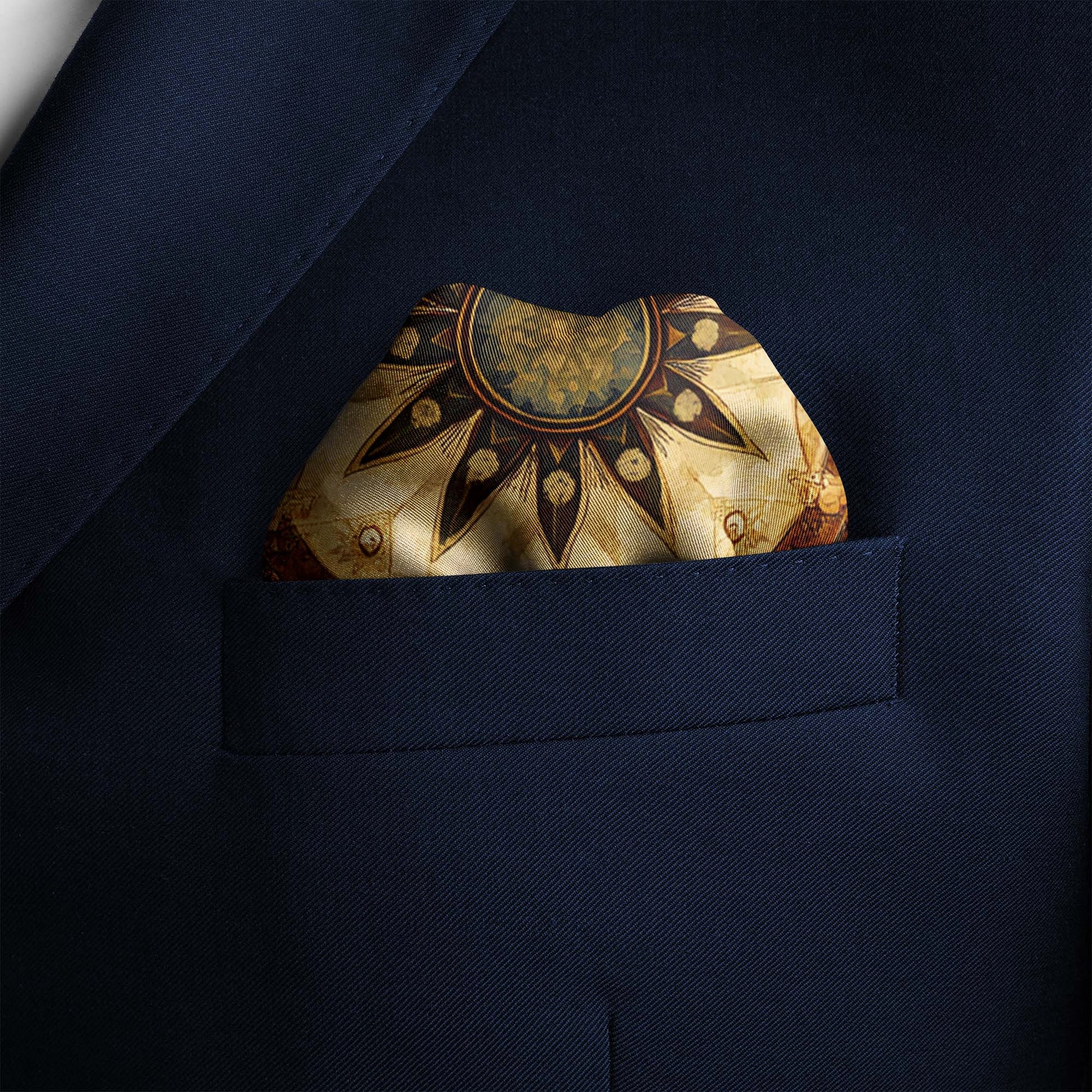 Genuine Silk Celestial Compass and Zodiac Fresco Pocket Square