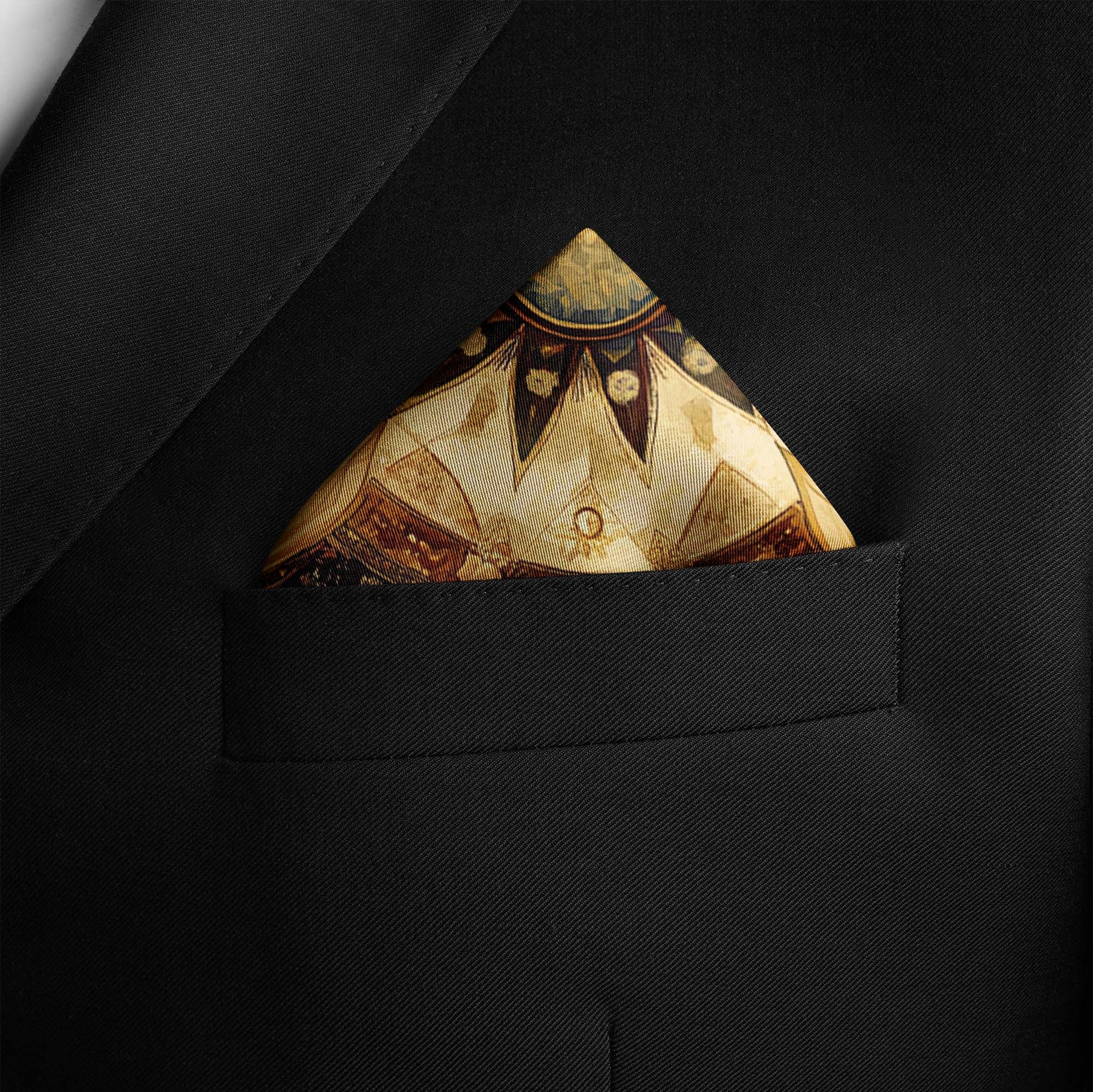 Genuine Silk Celestial Compass and Zodiac Fresco Pocket Square
