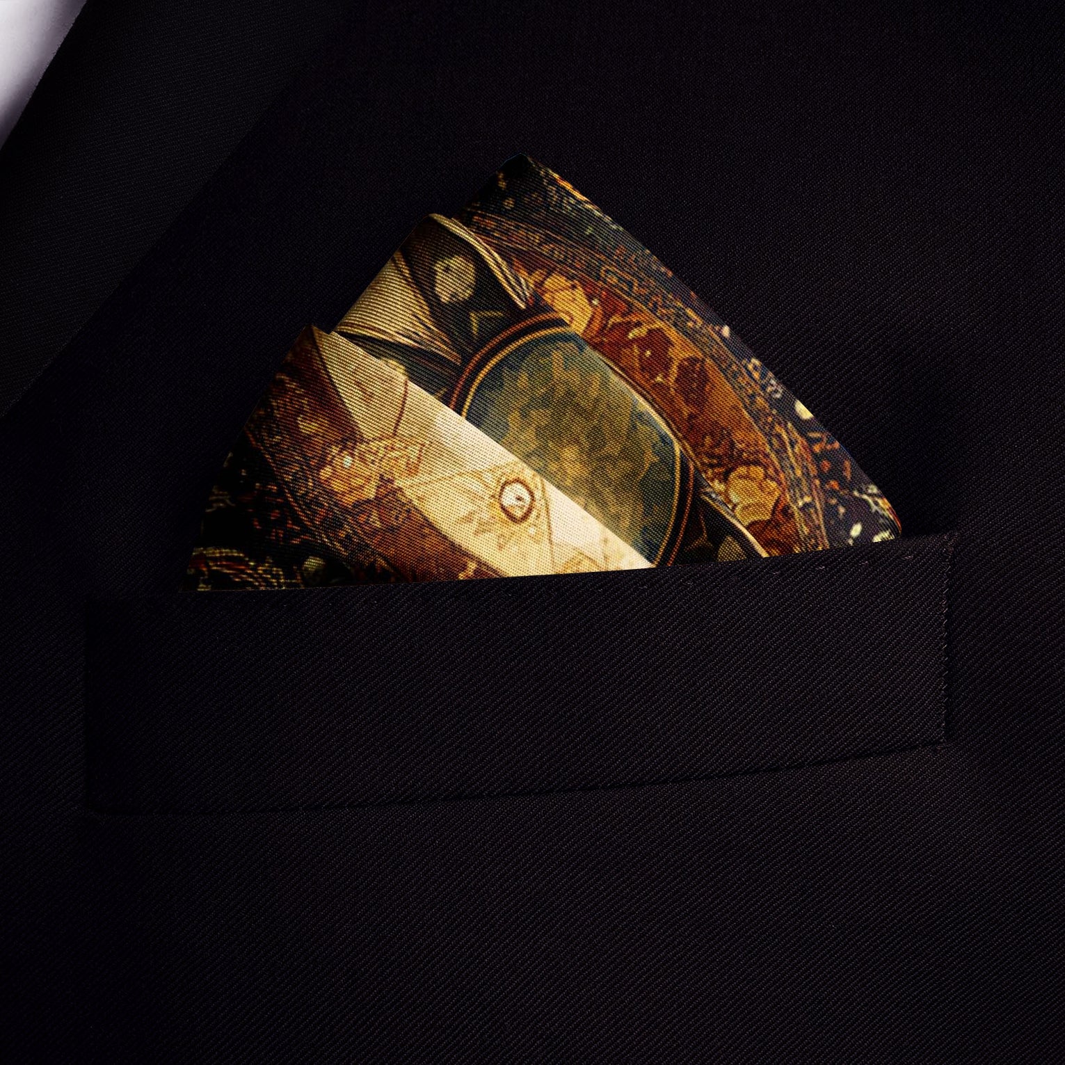 Genuine Silk Celestial Compass and Zodiac Fresco Pocket Square