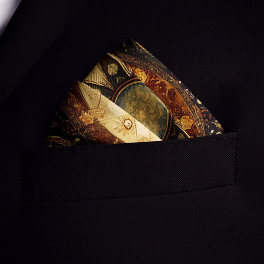 Genuine Silk Celestial Compass and Zodiac Fresco Pocket Square