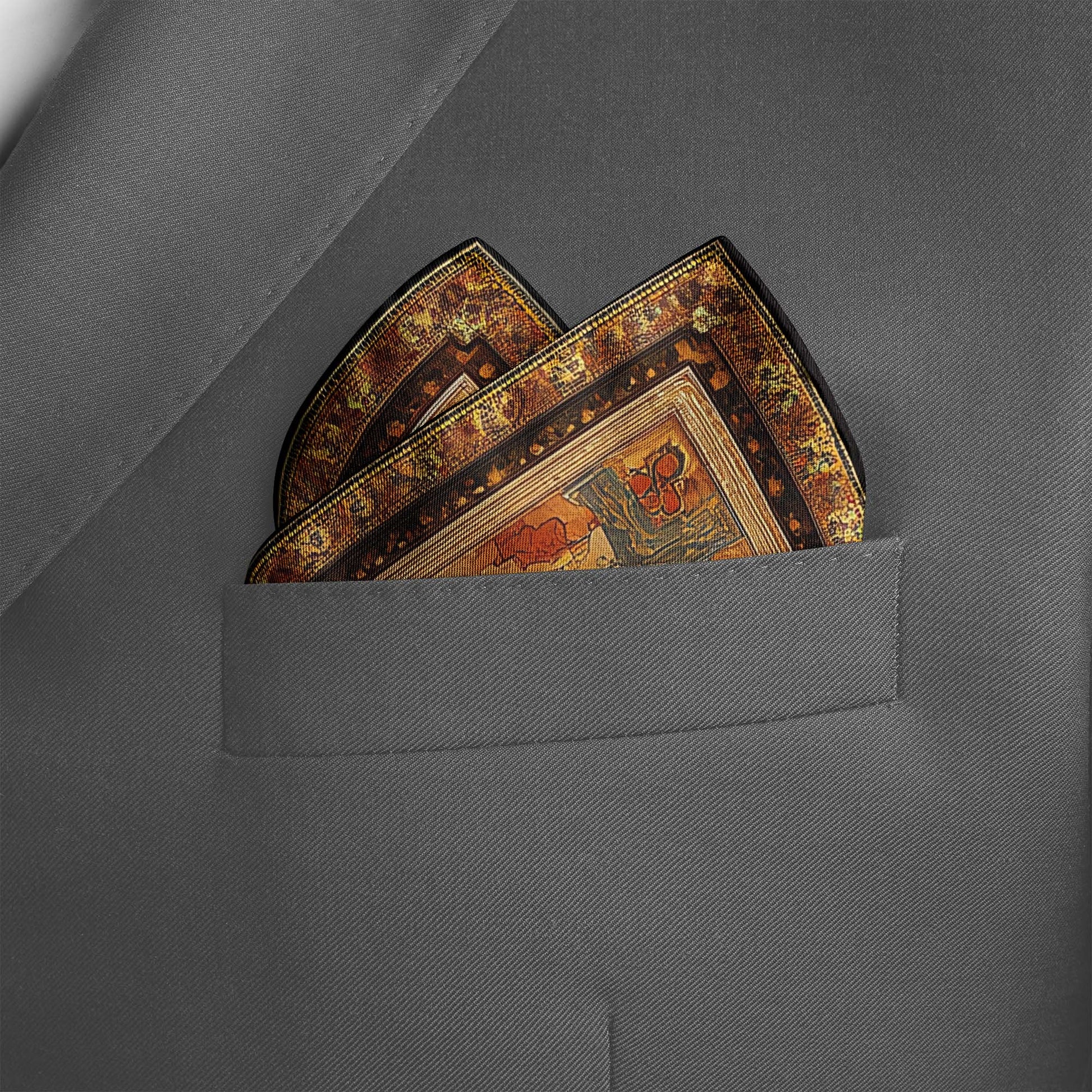 Genuine Silk Celestial Compass and Zodiac Fresco Pocket Square