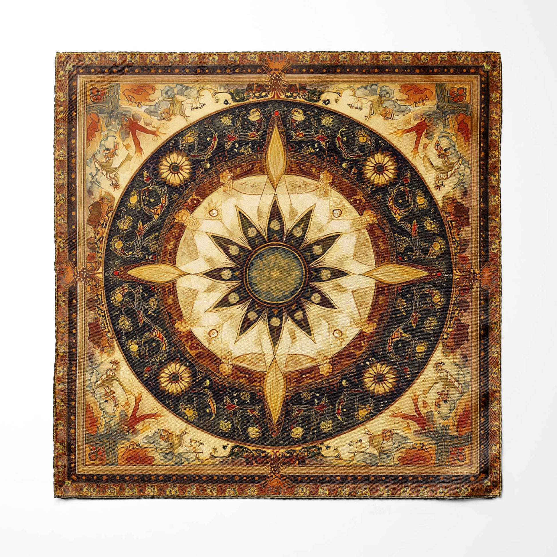 Genuine Silk Celestial Compass and Zodiac Fresco Pocket Square