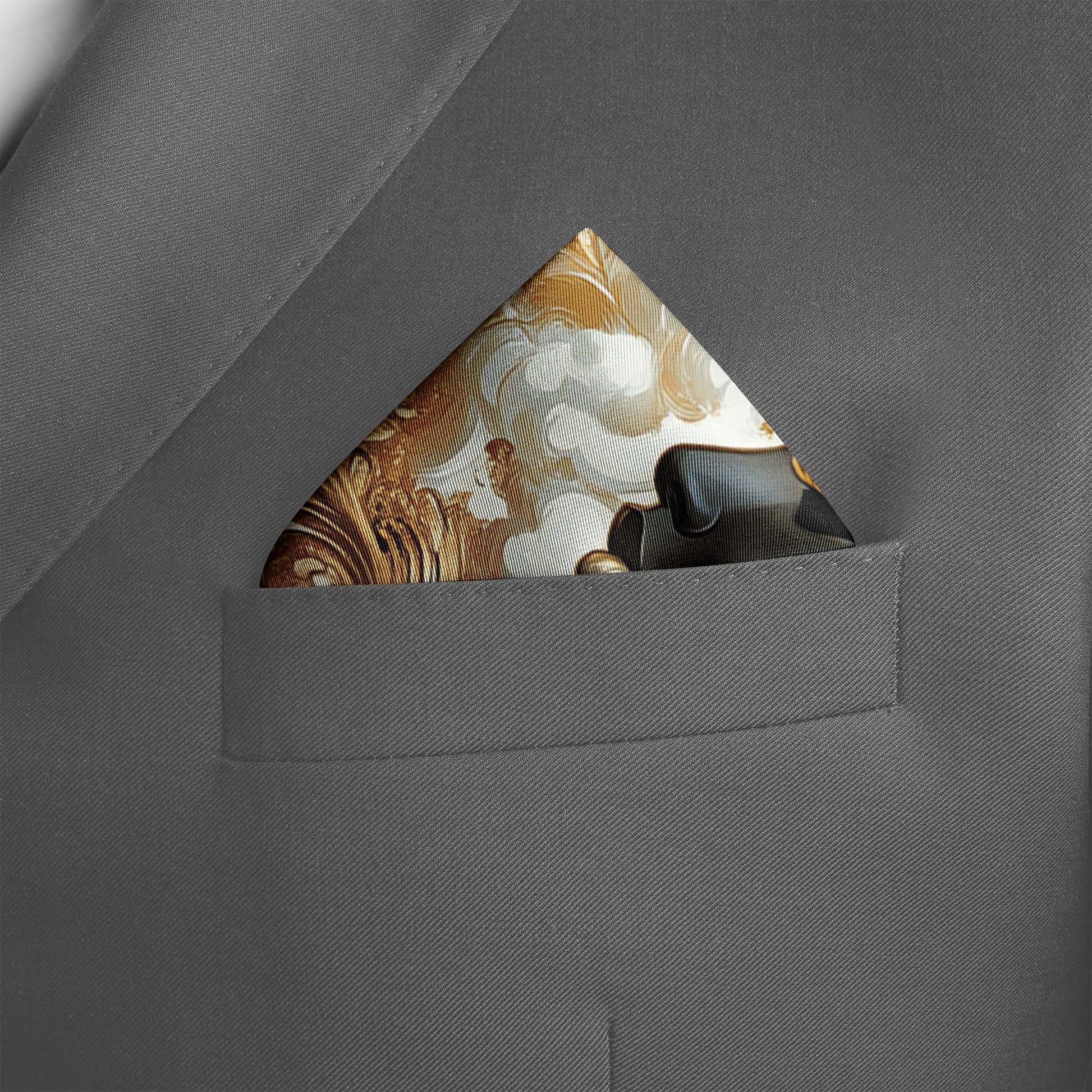 Genuine Silk Celestial Muse in Gold Pocket Square