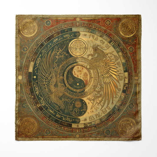 Genuine Silk Celestial Phoenix Yin Yang Pocket Square