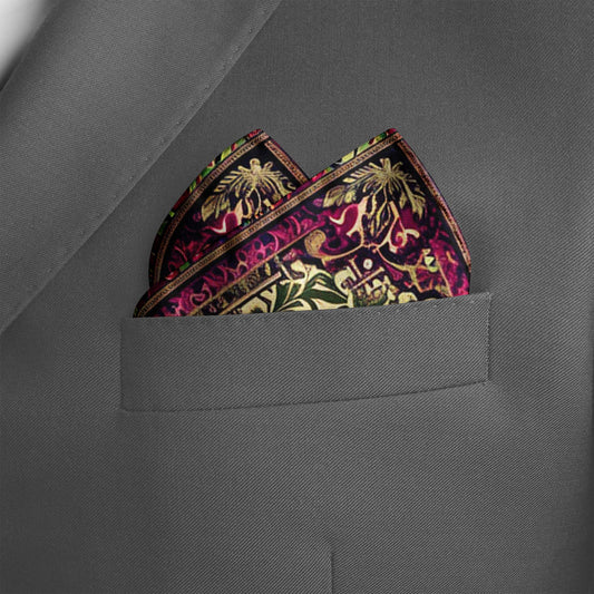 Genuine Silk Cream & Raspberry Imperial Tapestry Pocket Square