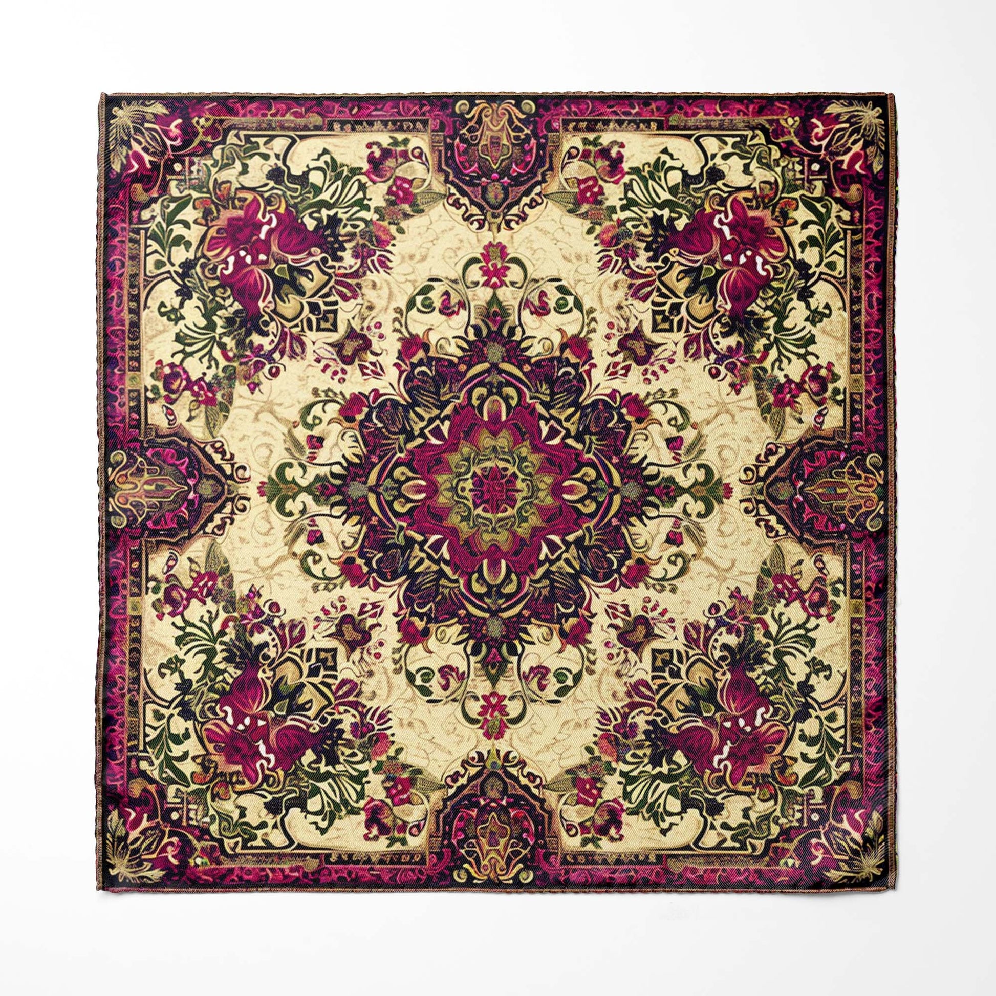 Genuine Silk Cream & Raspberry Imperial Tapestry Pocket Square