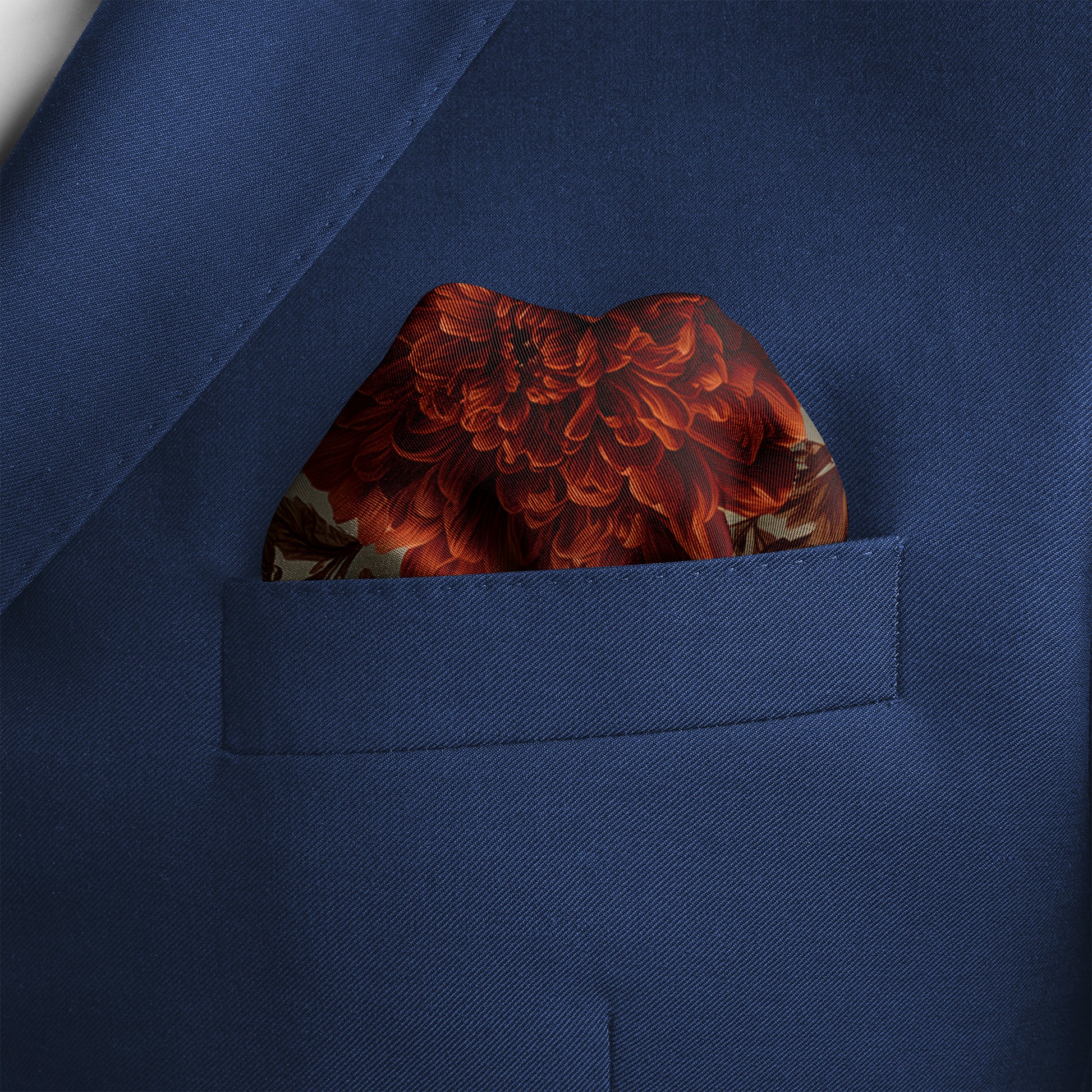 Genuine Silk Crimson Chrysanthemum Heritage Pocket Square