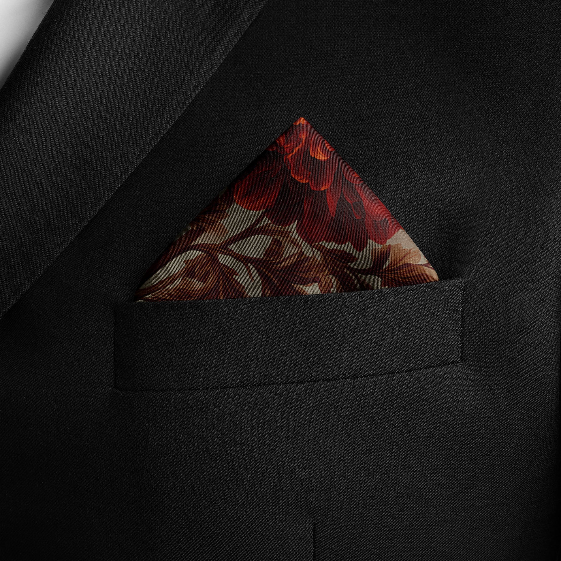 Genuine Silk Crimson Chrysanthemum Heritage Pocket Square
