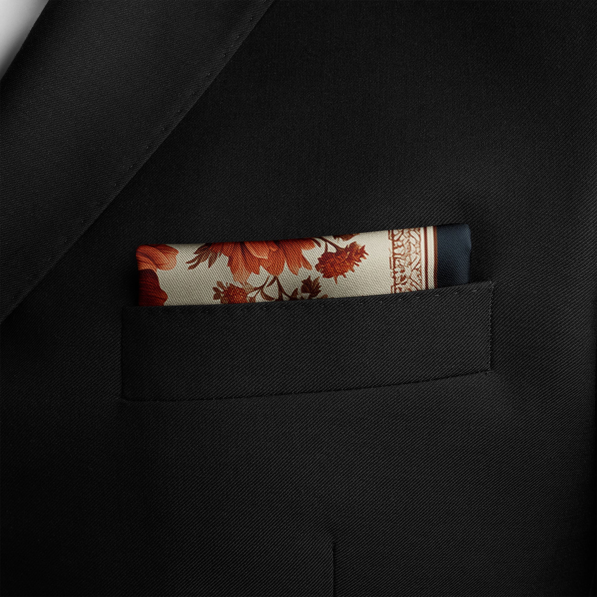 Genuine Silk Crimson Chrysanthemum Heritage Pocket Square