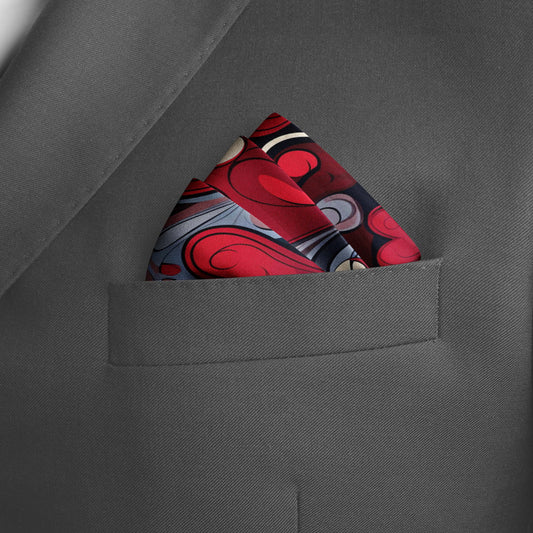 Genuine Silk Crimson Hearts Swirl Pocket Square
