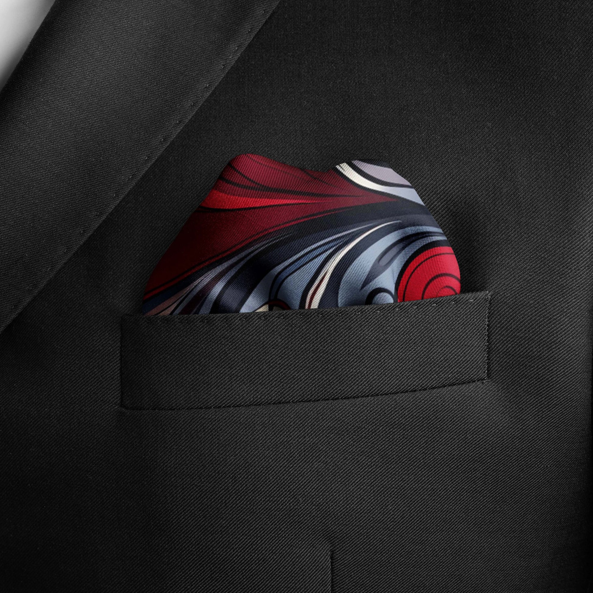 Genuine Silk Crimson Hearts Swirl Pocket Square