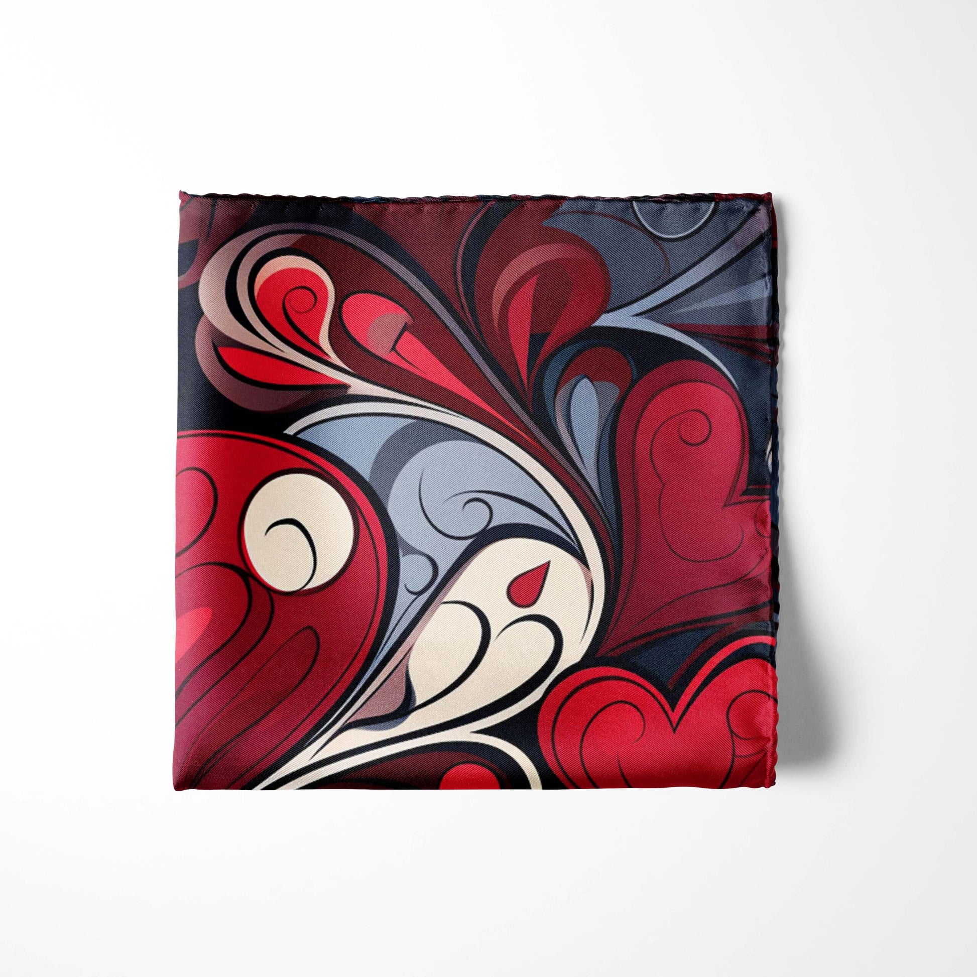 Genuine Silk Crimson Hearts Swirl Pocket Square