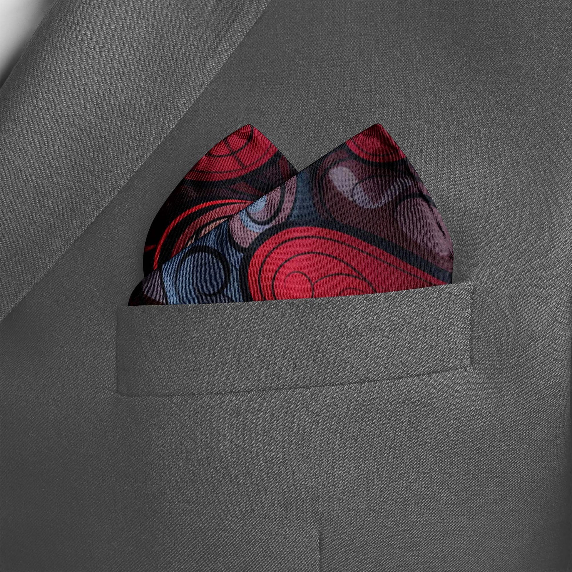 Genuine Silk Crimson Hearts Swirl Pocket Square