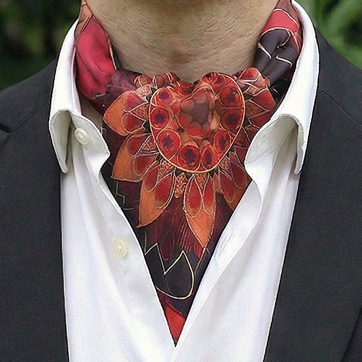 Genuine Silk Crimson Mandala Bloom Ascot Cravat