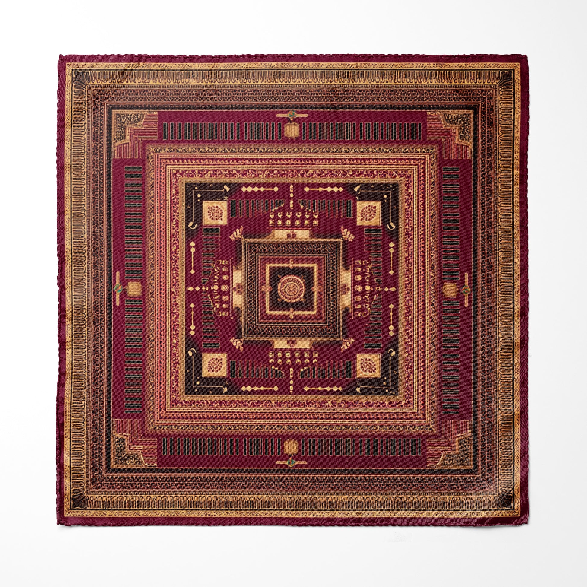 Genuine Silk Crimson Tesseract Geometric Pocket Square