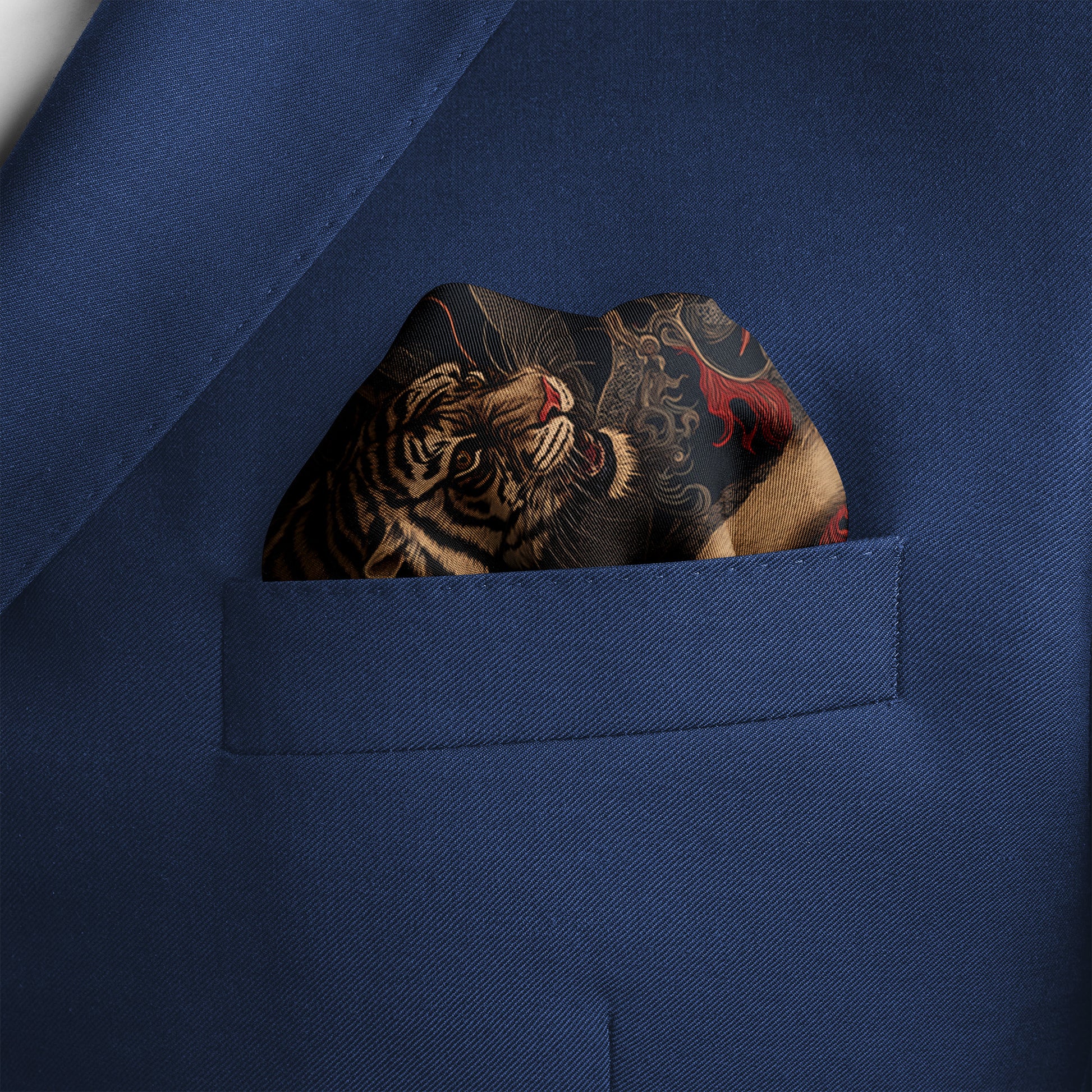 Genuine Silk Crimson Tiger Phoenix Pocket Square