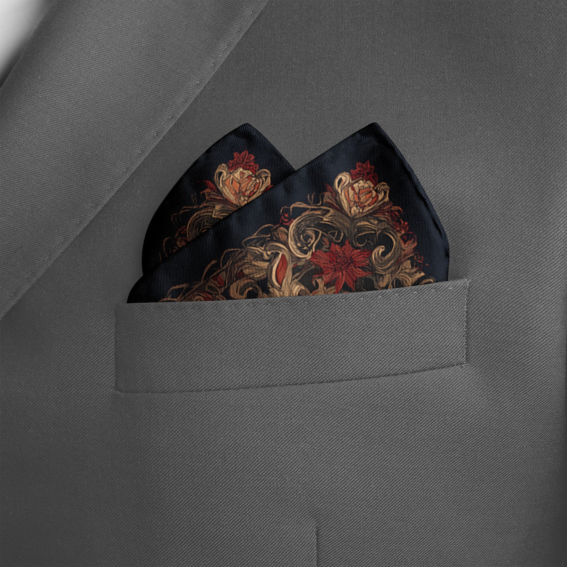 Genuine Silk Crimson Tiger Phoenix Pocket Square