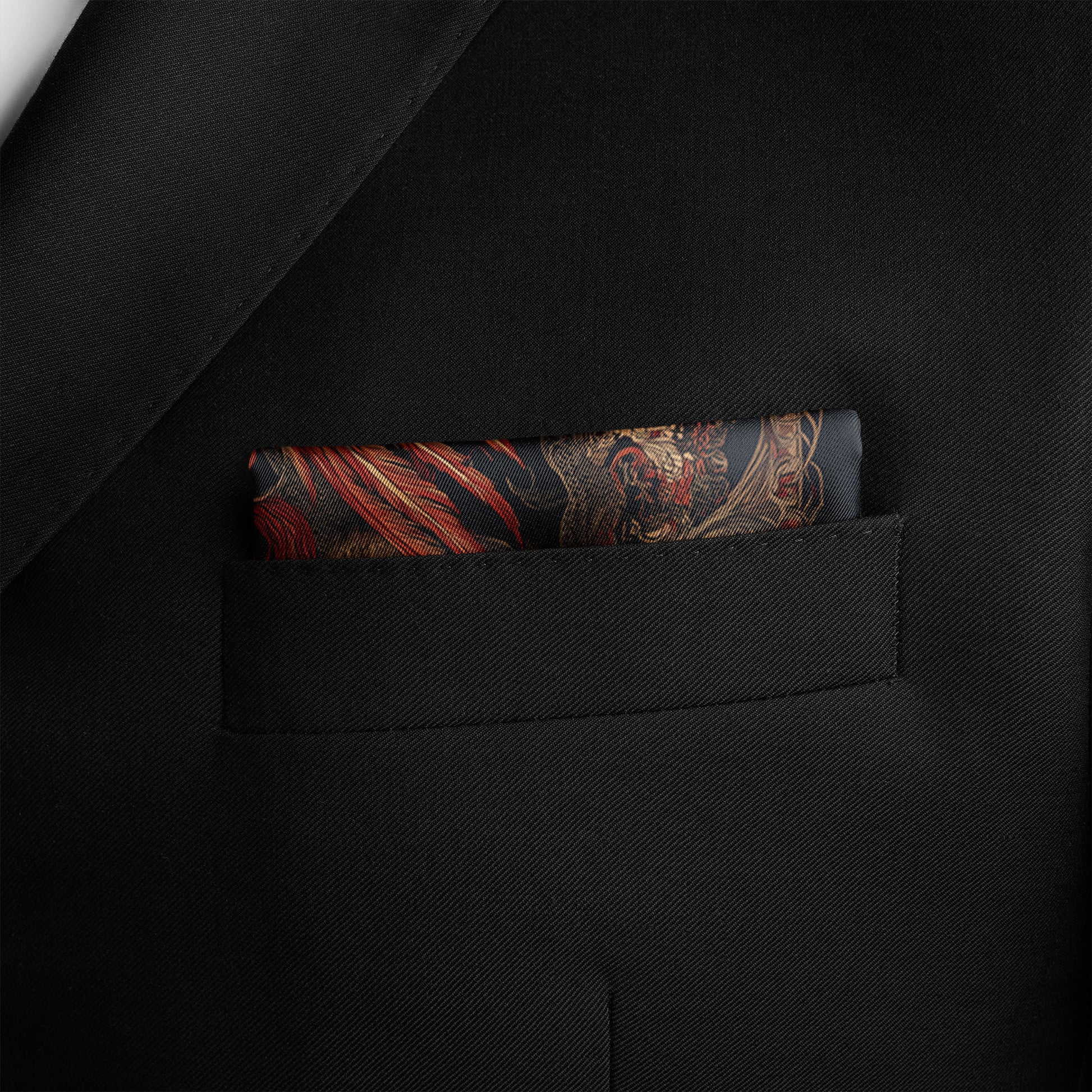 Genuine Silk Crimson Tiger Phoenix Pocket Square