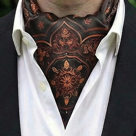 Genuine Silk Emerald Baroque Medallion Ascot Cravat
