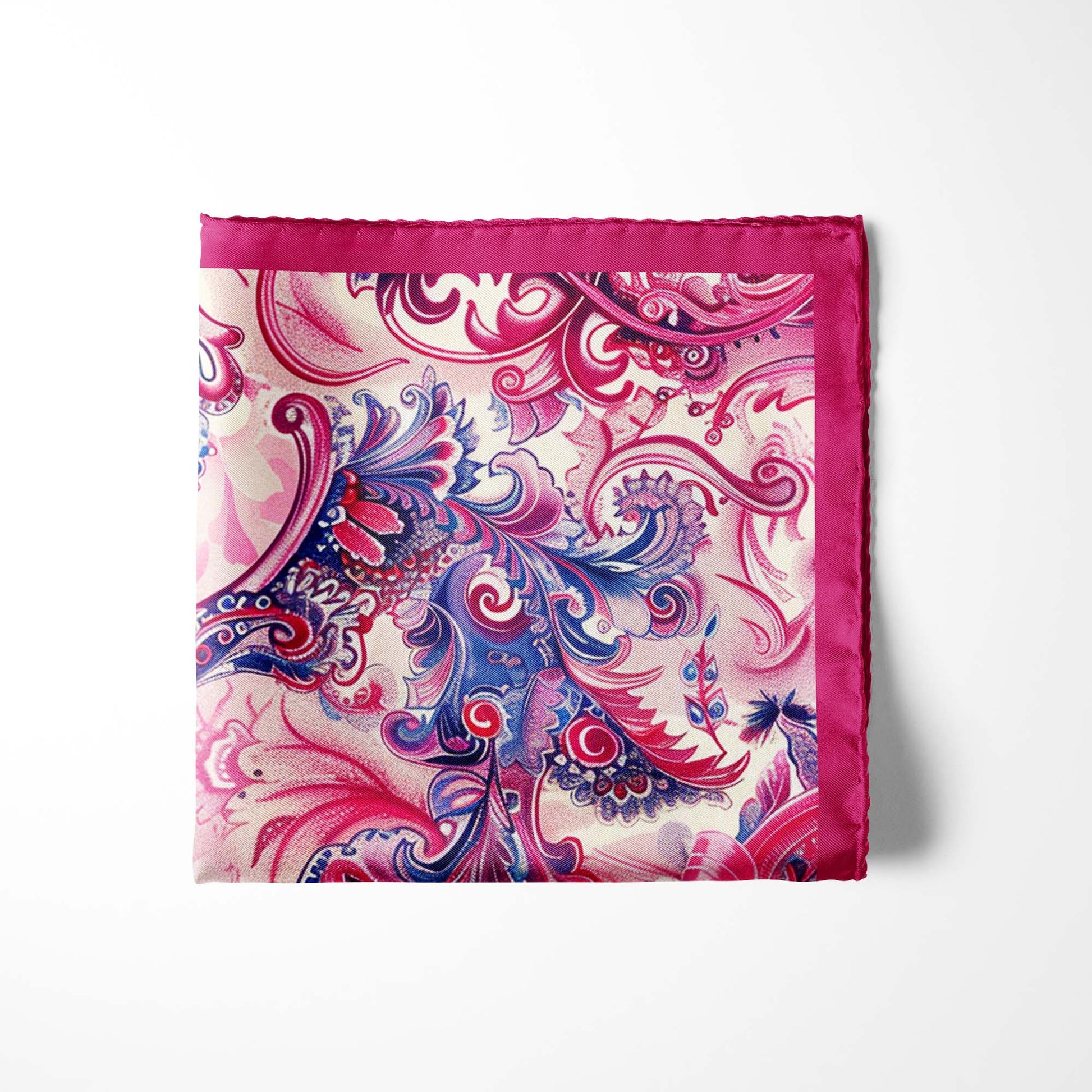 Genuine Silk Fuchsia Paisley and Electric Bloom Pocket Square