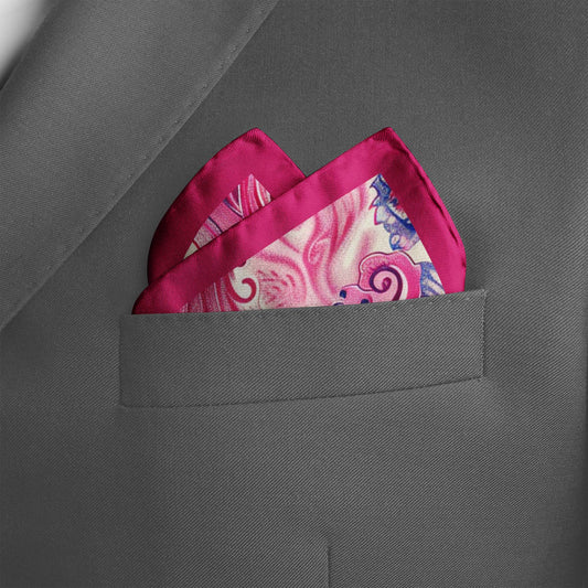Genuine Silk Fuchsia Paisley and Electric Bloom Pocket Square