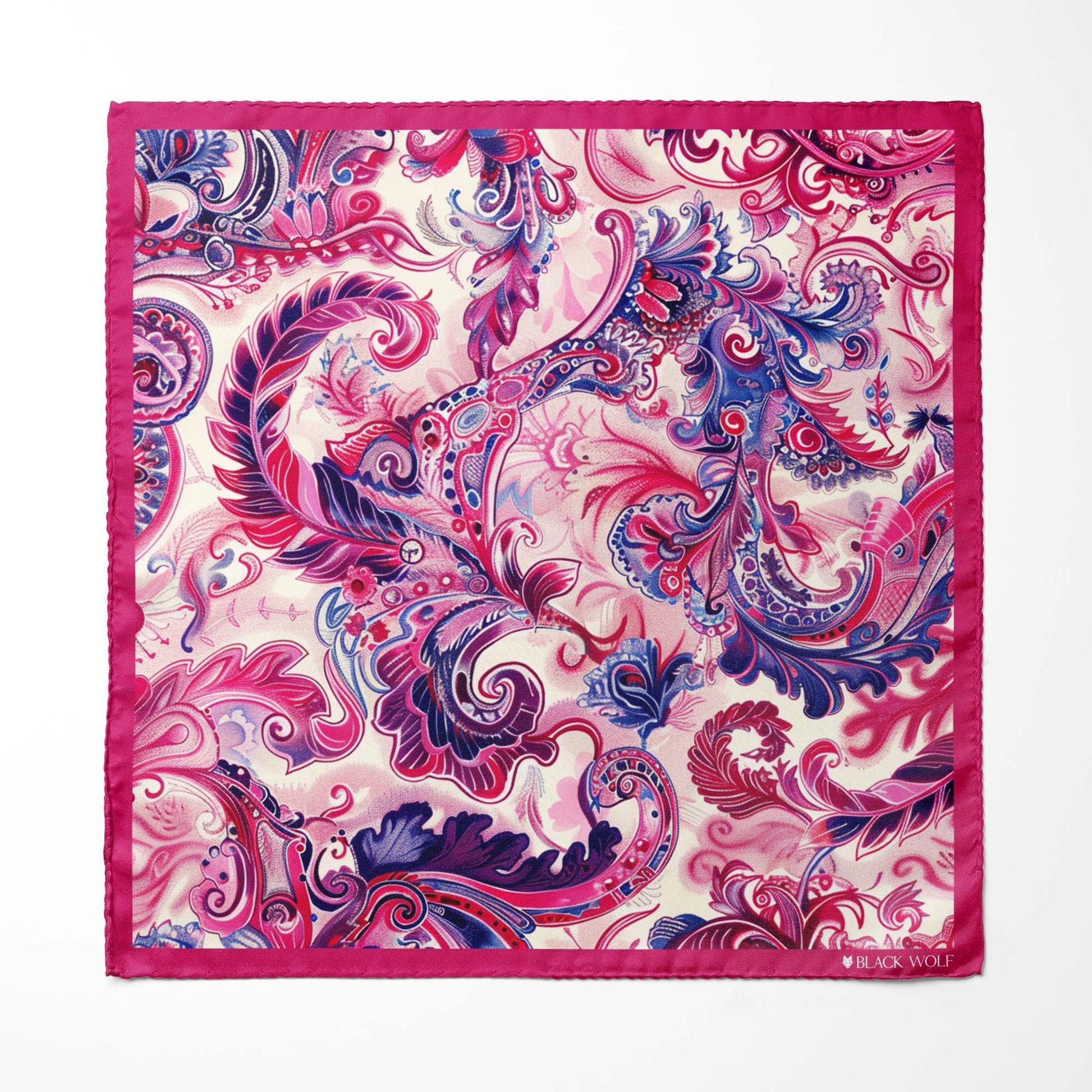 Genuine Silk Fuchsia Paisley and Electric Bloom Pocket Square
