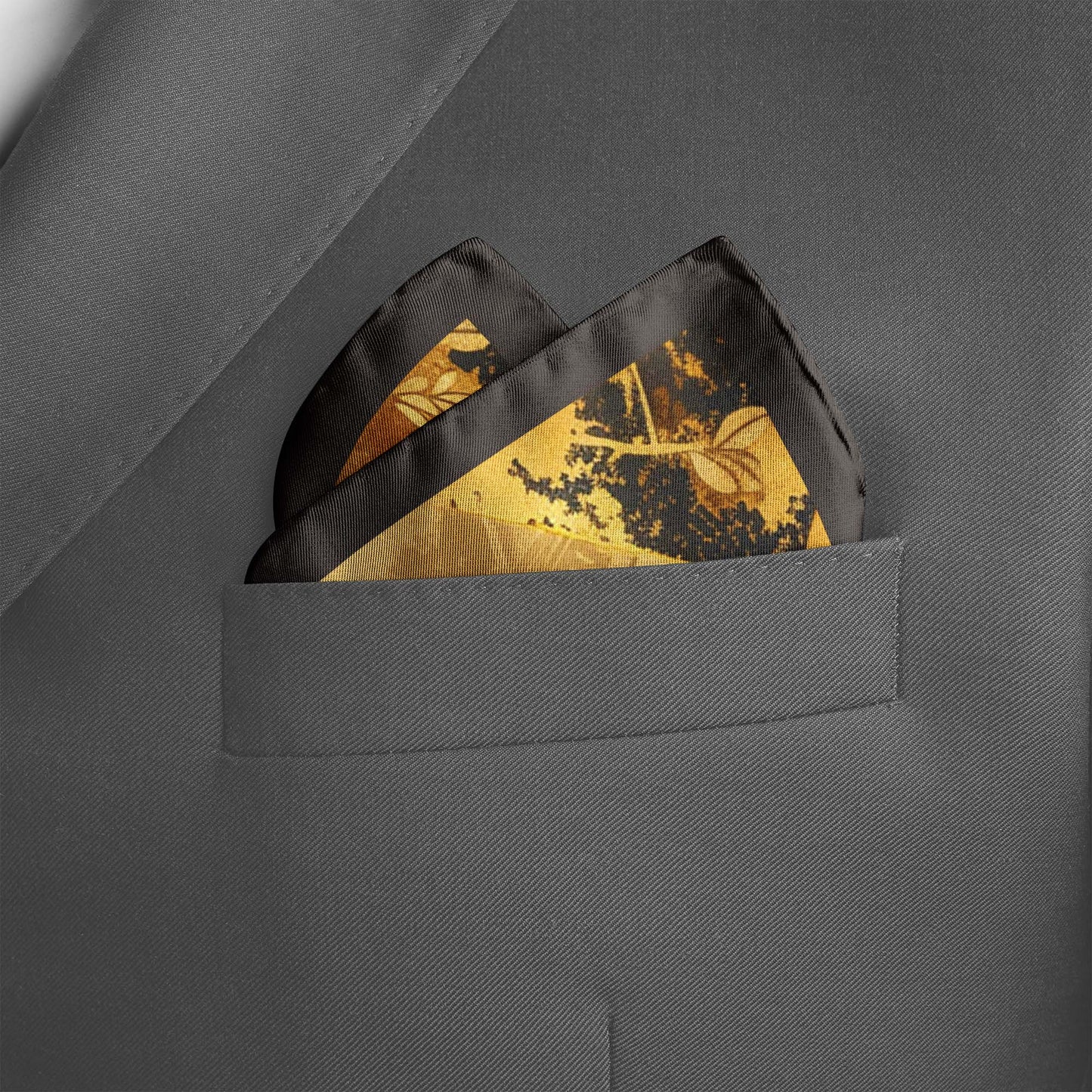 Genuine Silk Gold Floral Cranes Pocket Square