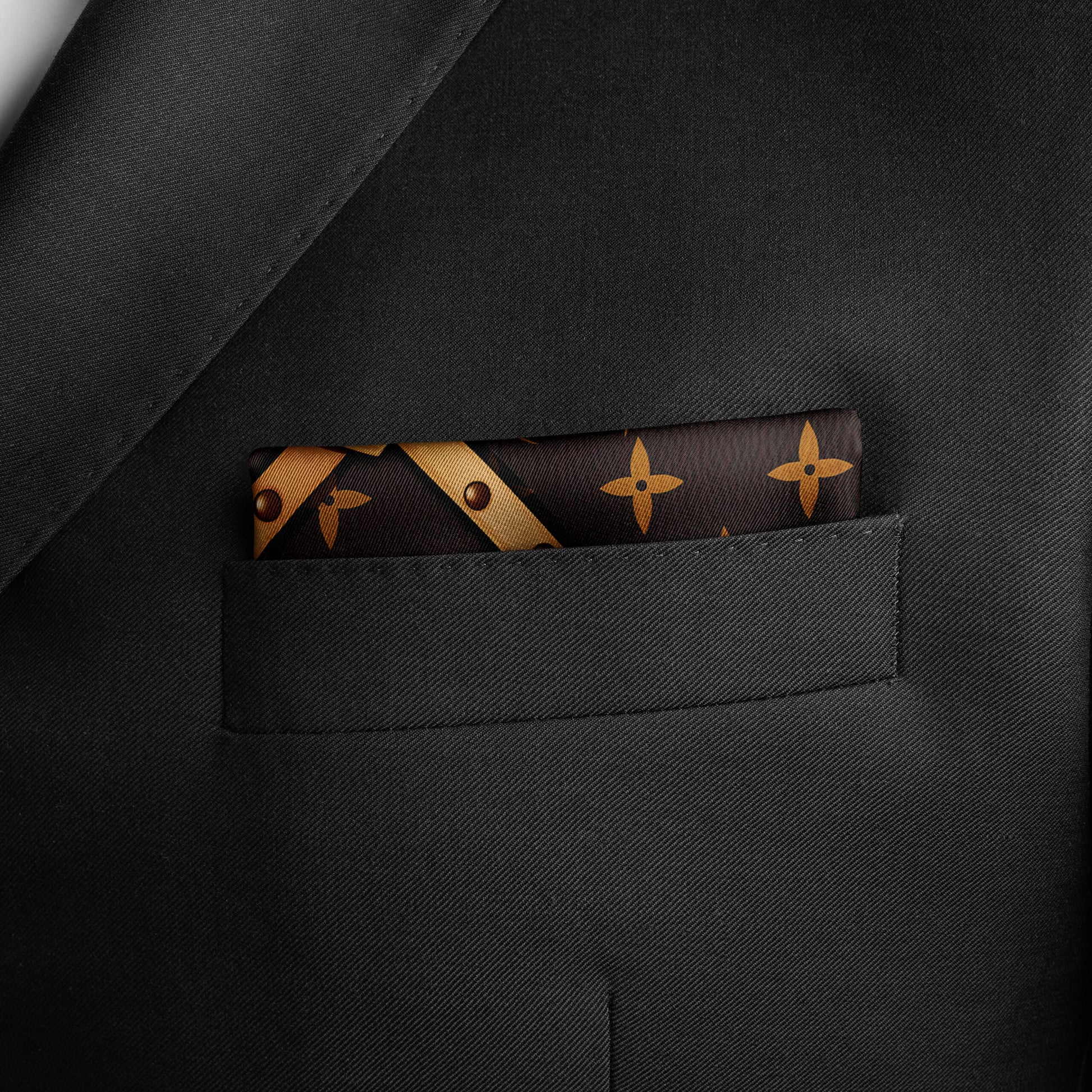 Genuine Silk Gold and Black Luxury Design Pocket Square