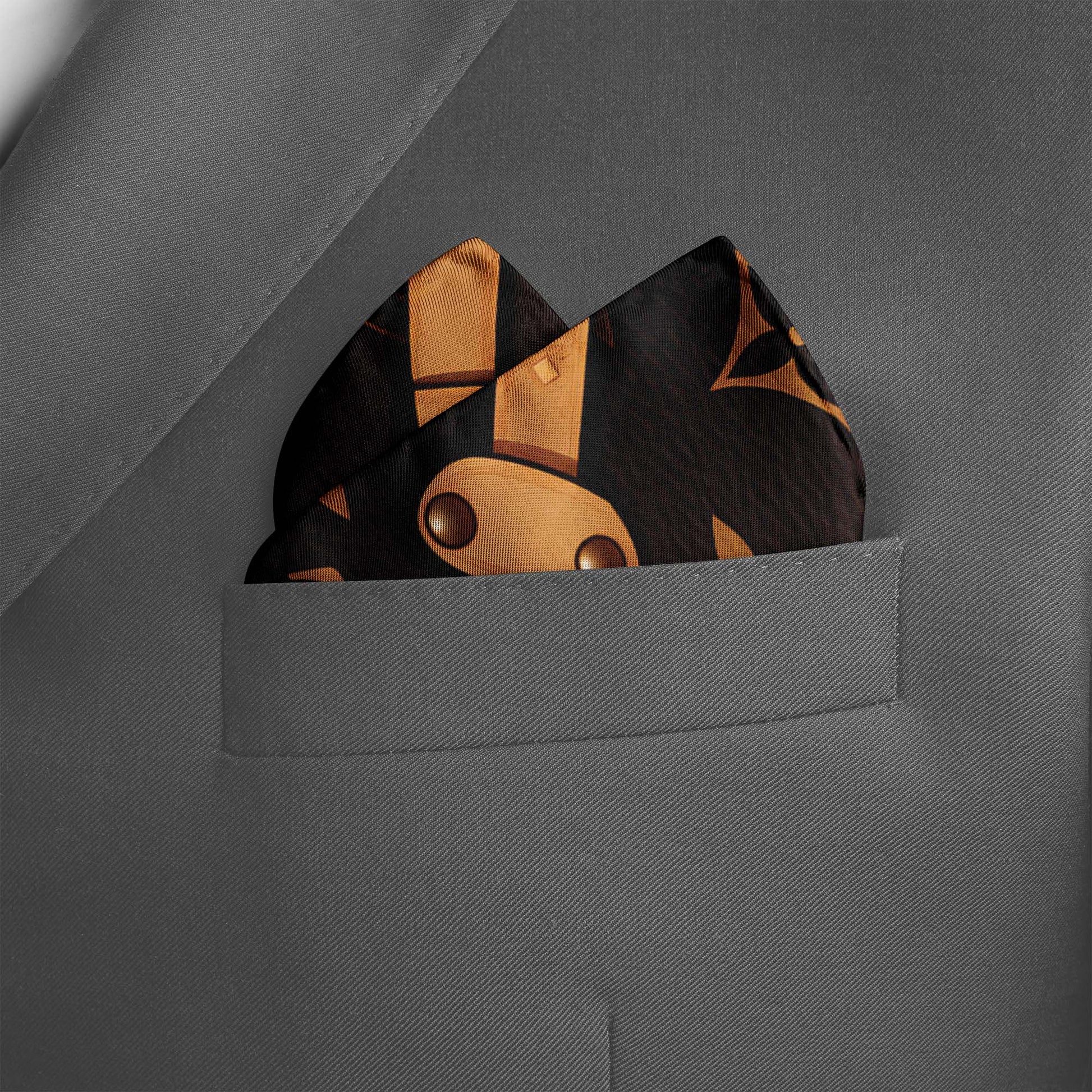 Genuine Silk Gold and Black Luxury Design Pocket Square