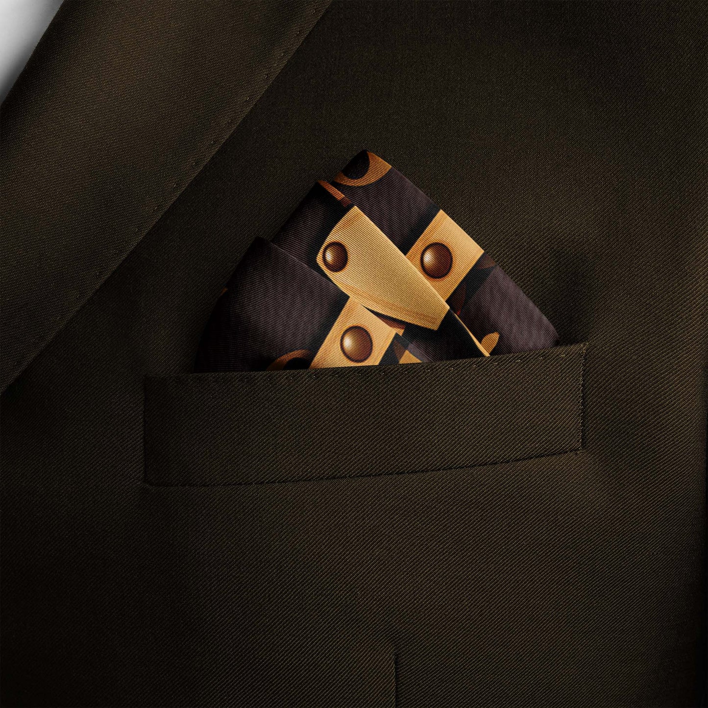Genuine Silk Gold and Black Luxury Design Pocket Square
