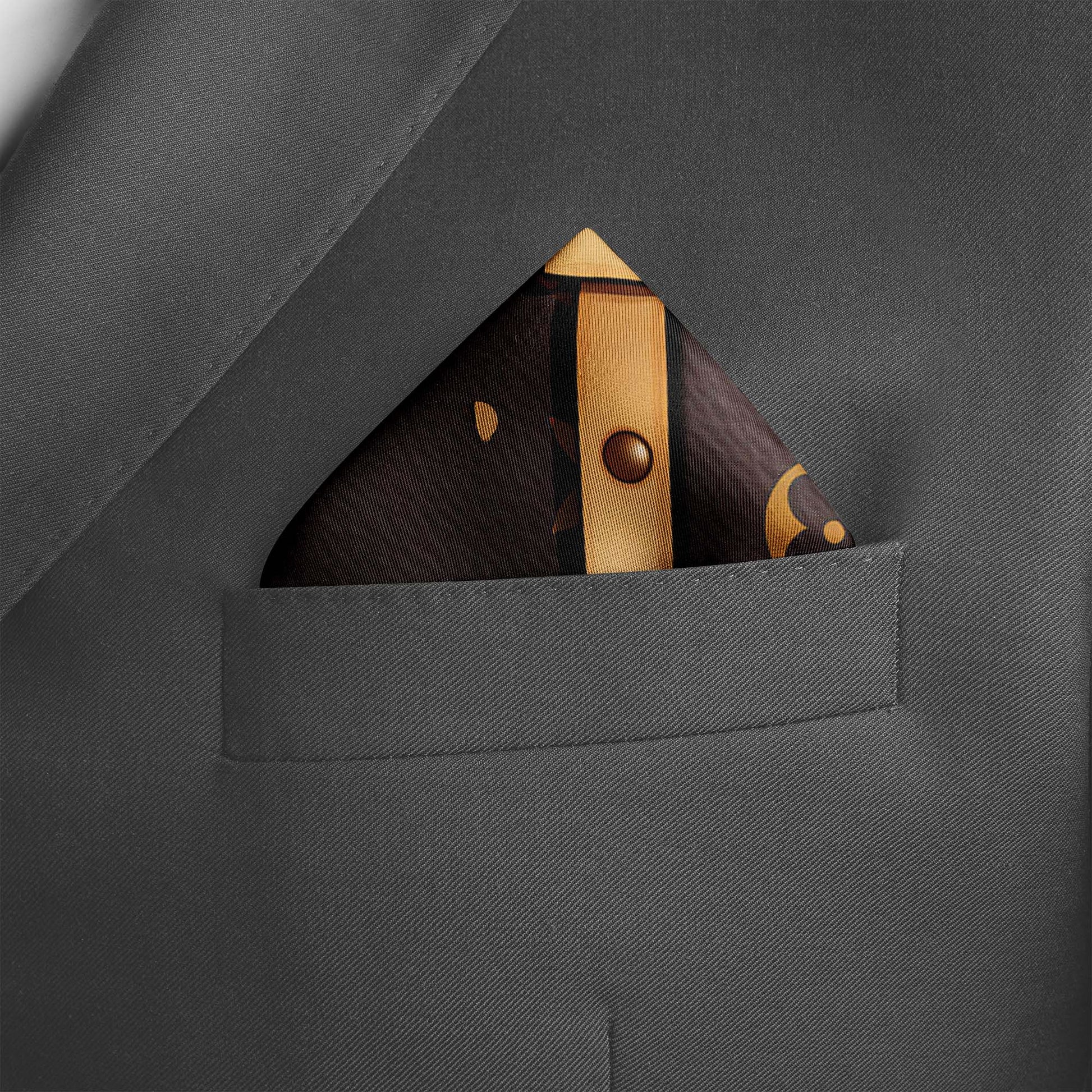 Genuine Silk Gold and Black Luxury Design Pocket Square