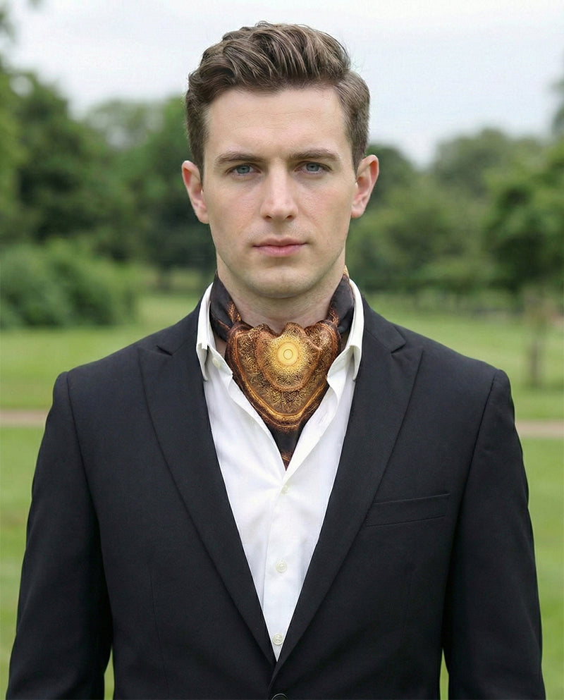 Genuine Silk Golden Radiant Mandala Ascot Cravat