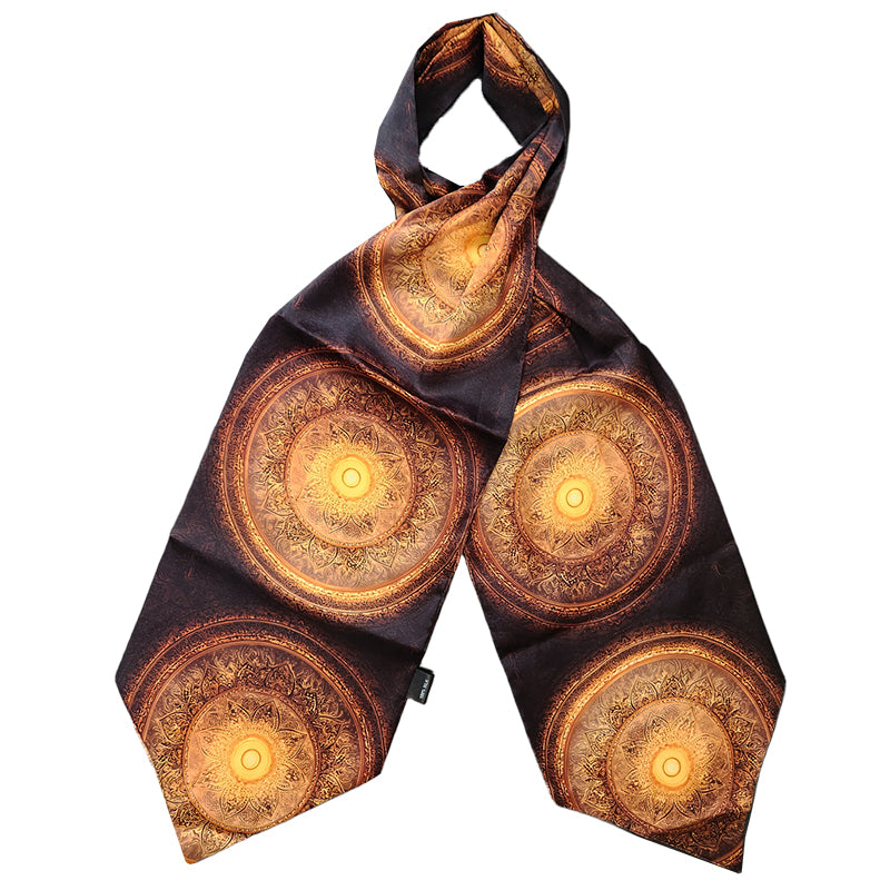 Genuine Silk Golden Radiant Mandala Ascot Cravat