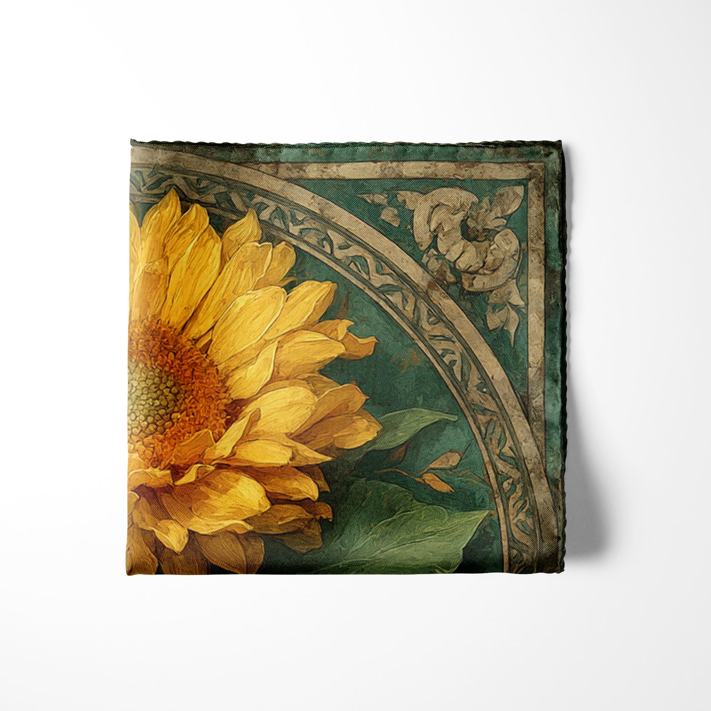 Genuine Silk Golden Sunflower Verdant Pocket Square