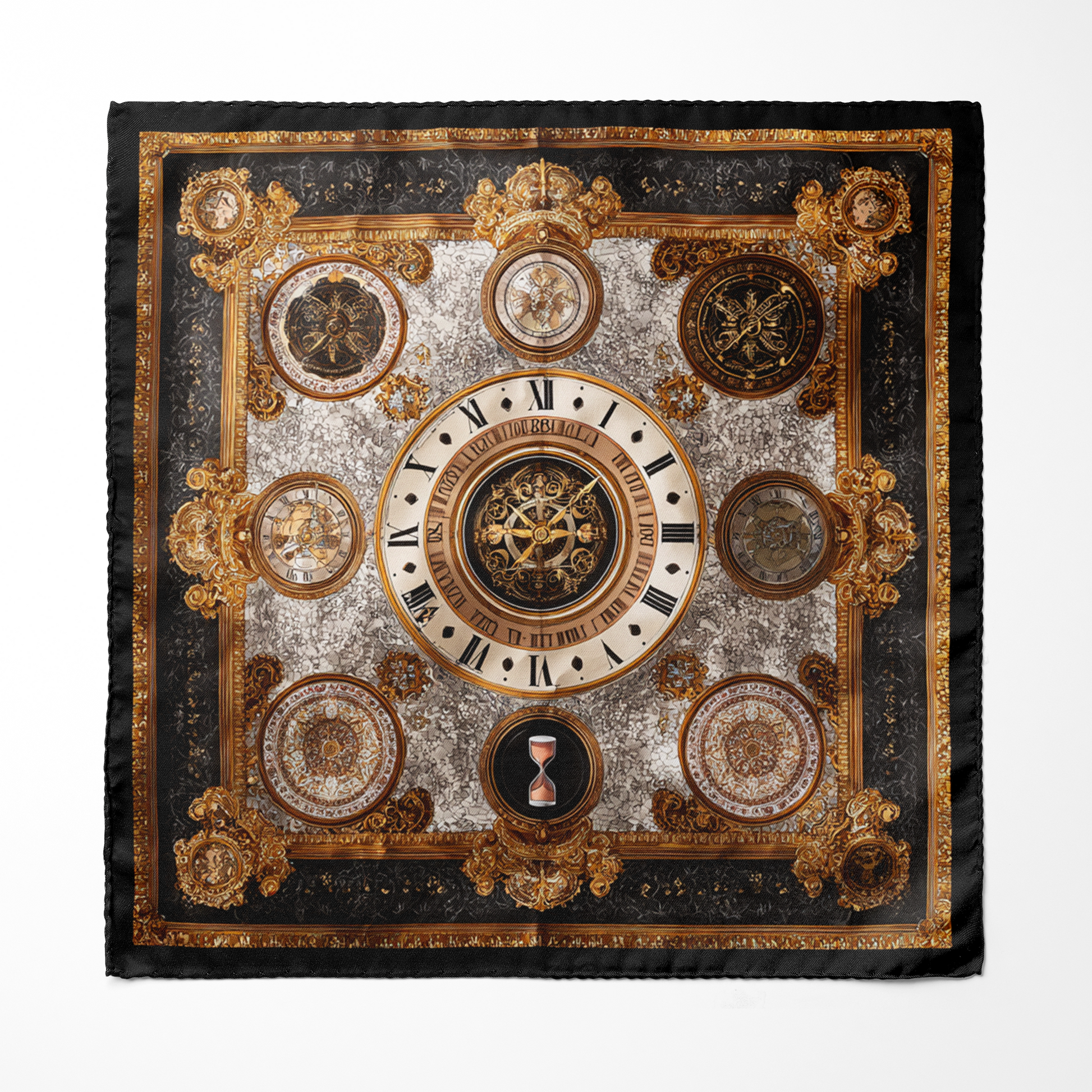 Genuine Silk Imperial Timepiece Ornate Pocket Square