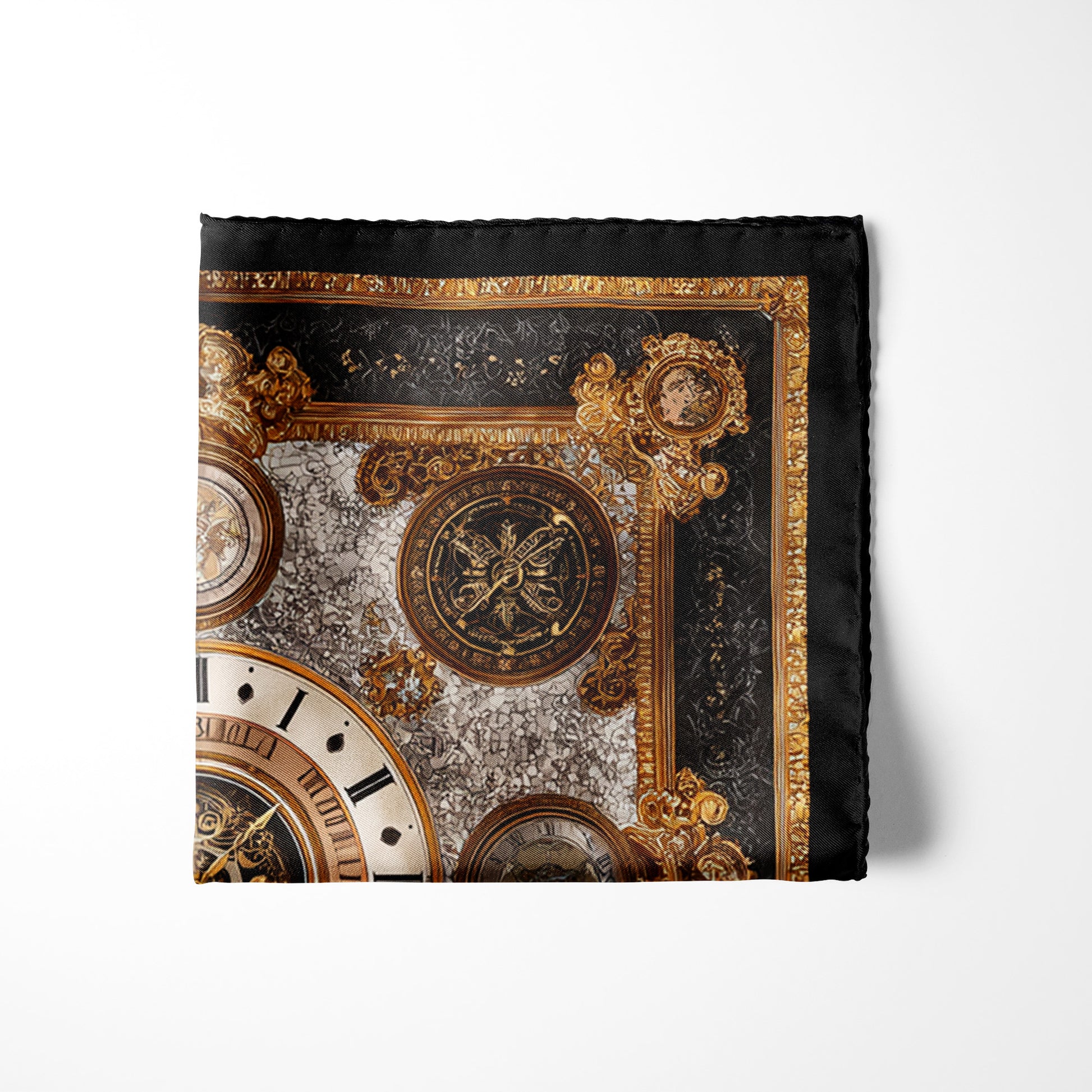 Genuine Silk Imperial Timepiece Ornate Pocket Square