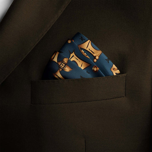 Genuine Silk Luxury Gold & Teal Pattern Pocket Square