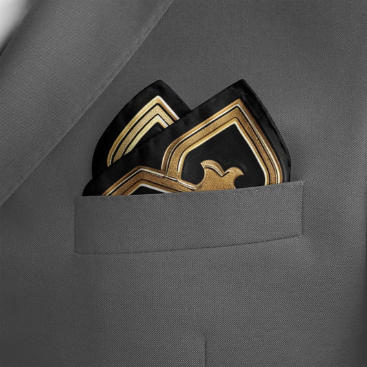 Genuine Silk Luxury Gold and Black Baroque Pocket Square