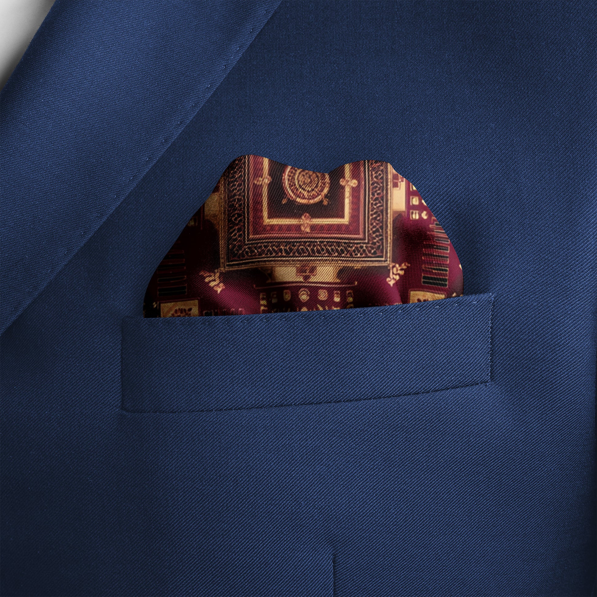 Genuine Silk Crimson Tesseract Geometric Pocket Square