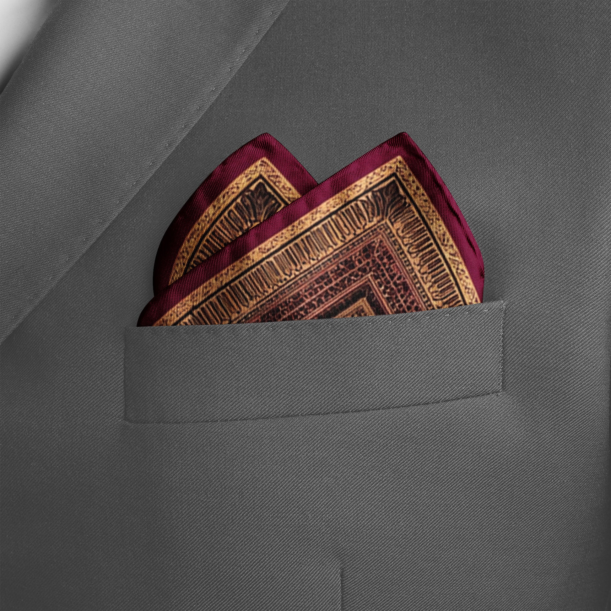 Genuine Silk Crimson Tesseract Geometric Pocket Square