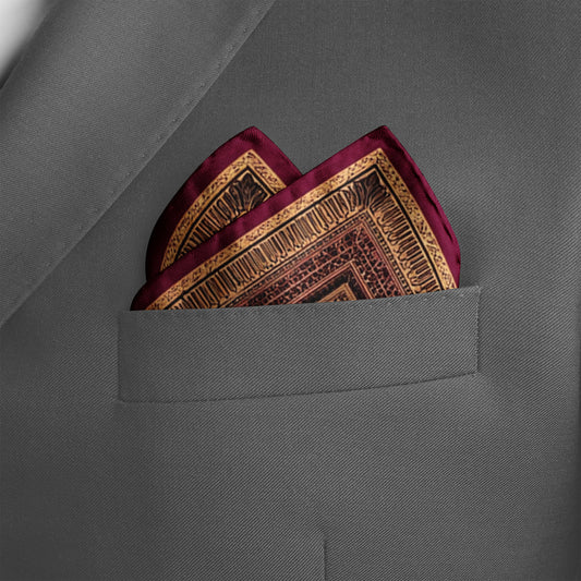 Genuine Silk Crimson Tesseract Geometric Pocket Square