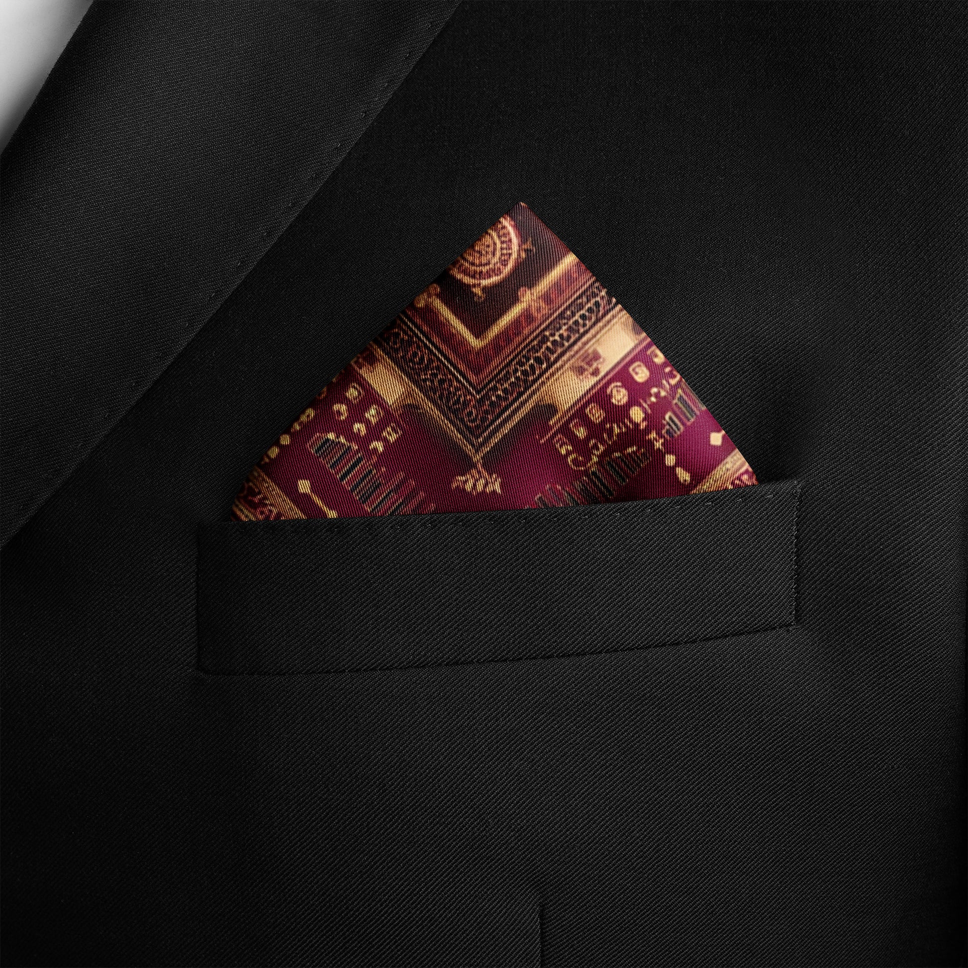 Genuine Silk Crimson Tesseract Geometric Pocket Square