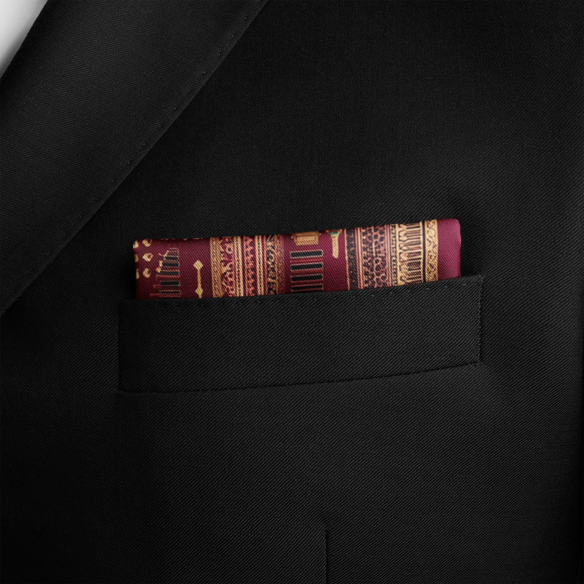 Genuine Silk Crimson Tesseract Geometric Pocket Square