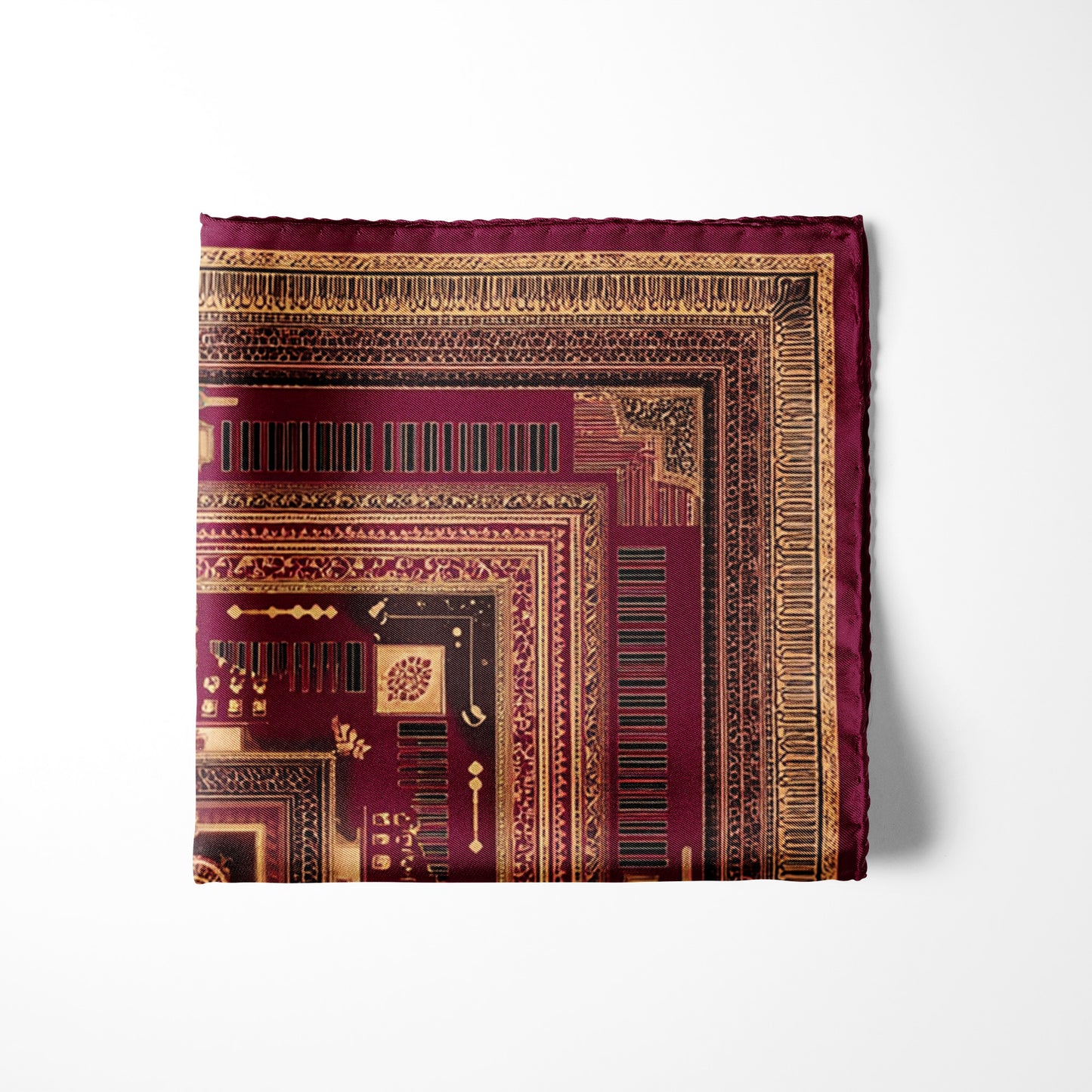 Genuine Silk Crimson Tesseract Geometric Pocket Square