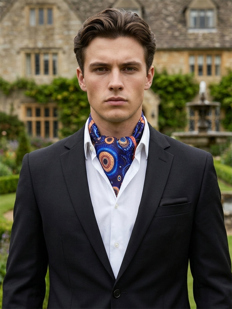 Genuine Silk Midnight Celestial Swirl Ascot Cravat
